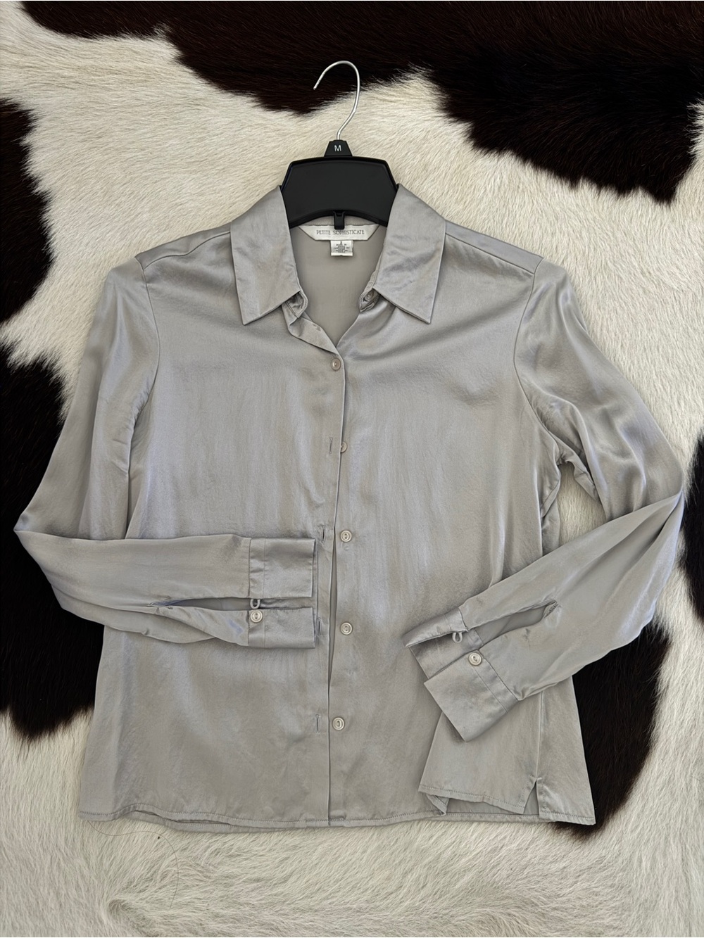 Petite Sophisticate Silver Gray Button-Up Dress Shirt